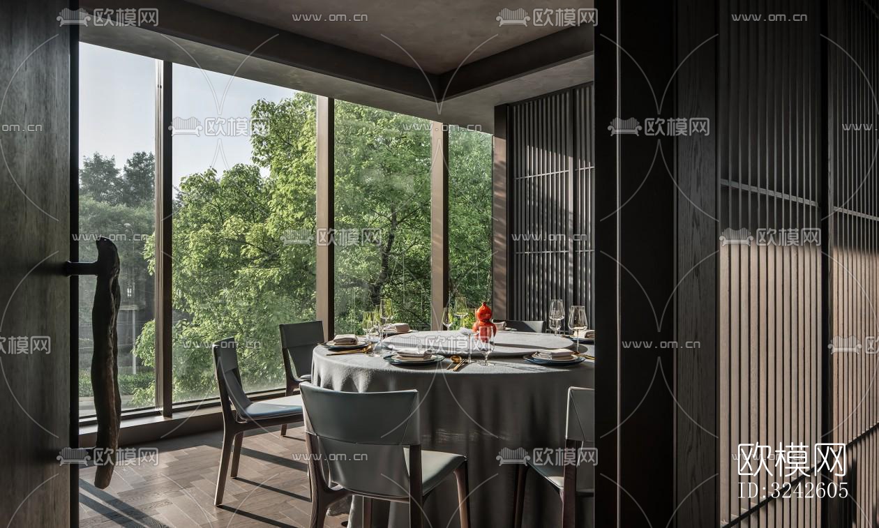 新中式中餐厅效果图下载（渲染图14）