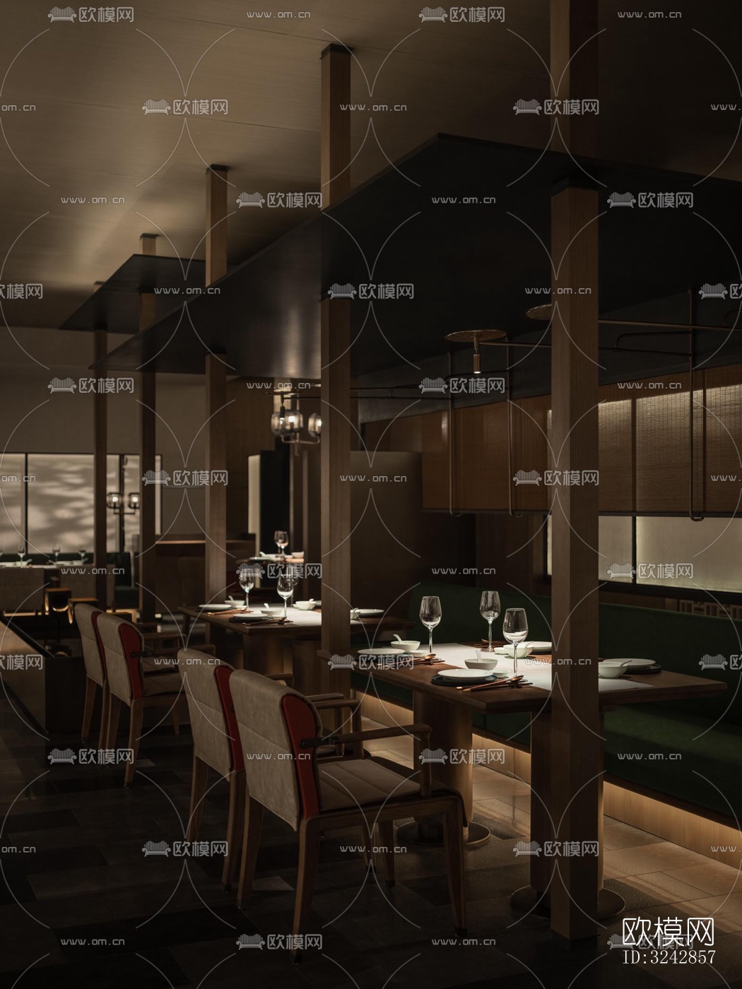 新中式中餐厅效果图下载（渲染图15）