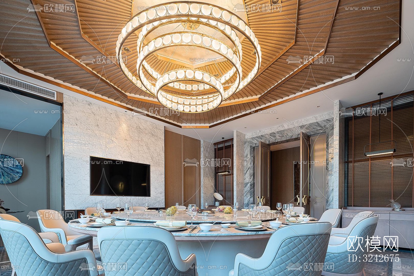 新中式中餐厅效果图下载（渲染图2）