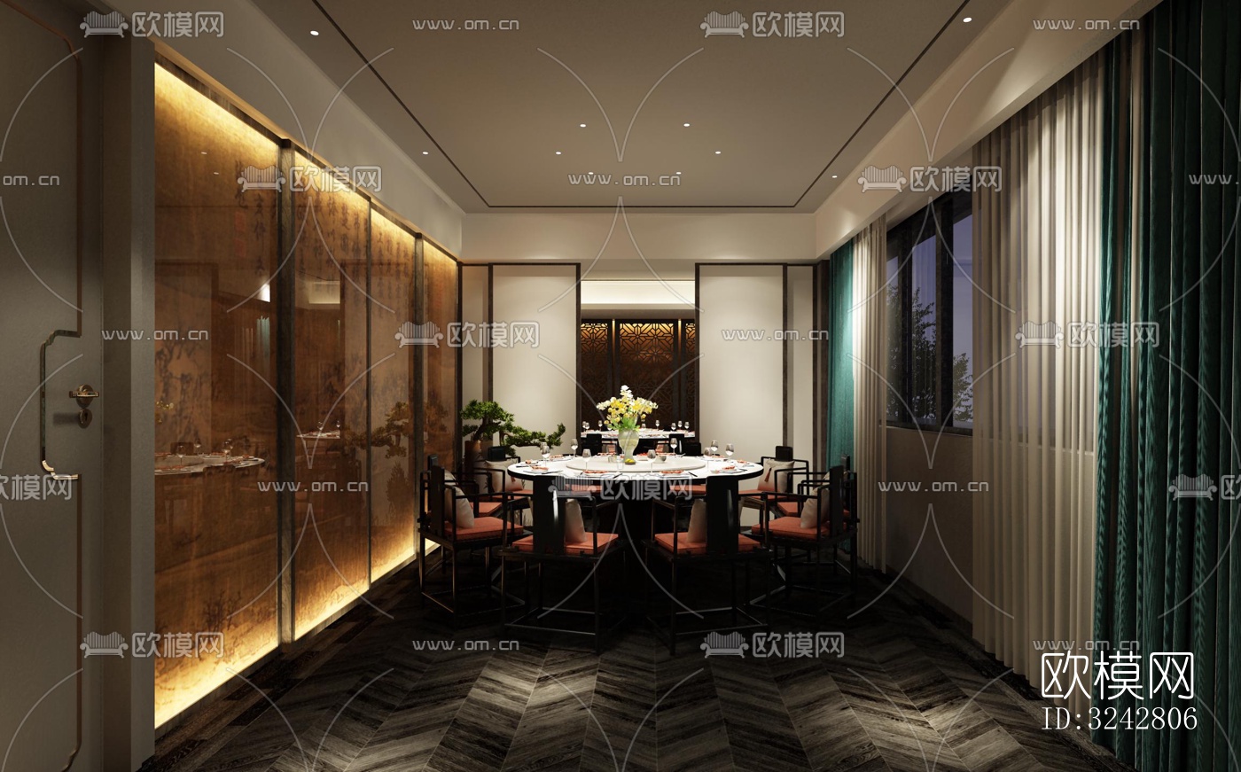 新中式中餐厅效果图下载（渲染图5）