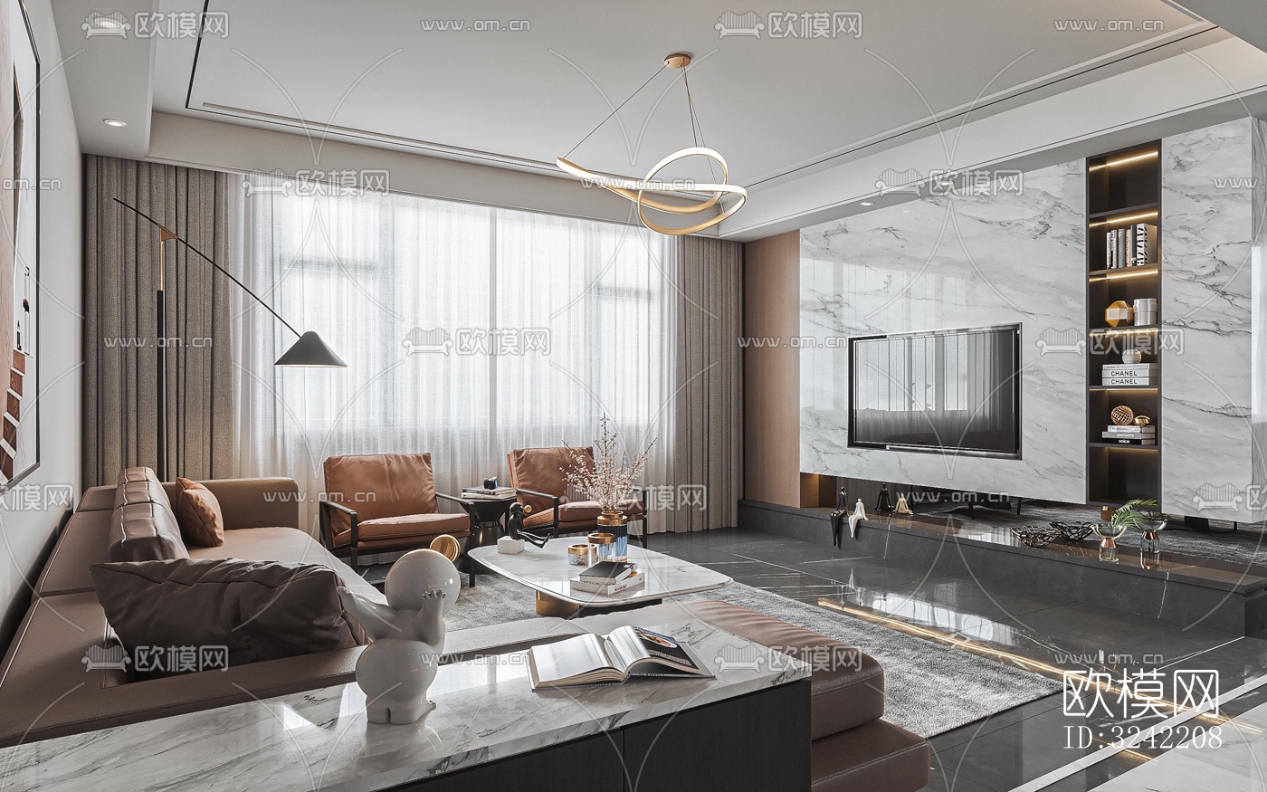 现代客餐厅效果图下载（渲染图1）