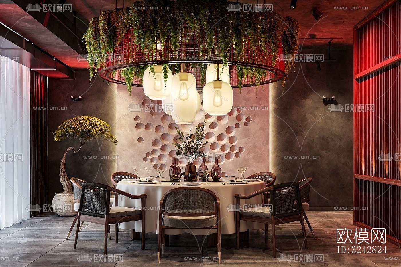 新中式中餐厅效果图下载（渲染图7）