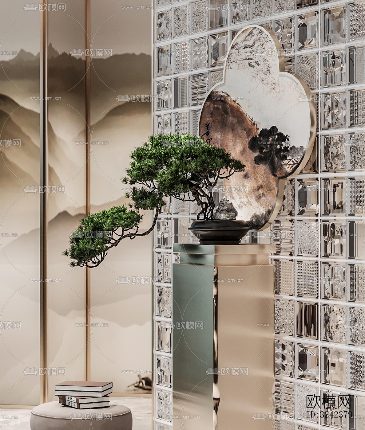 新中式玄关过道效果图下载（渲染图2）