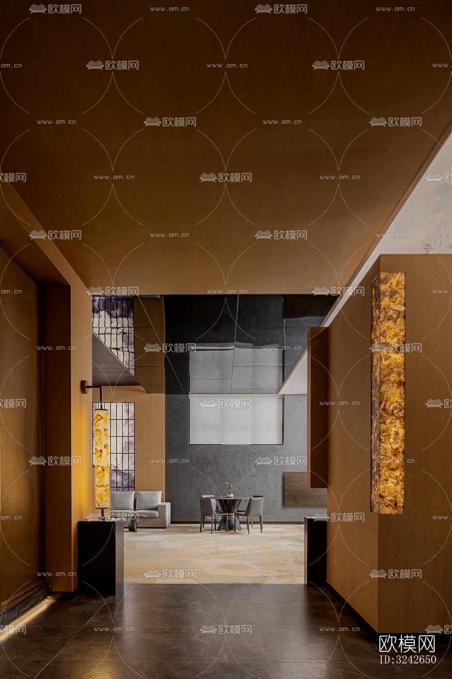 新中式中餐厅效果图下载（渲染图6）