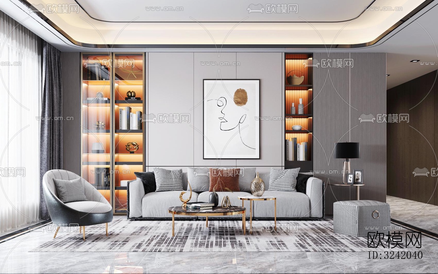 现代客厅效果图下载（渲染图4）