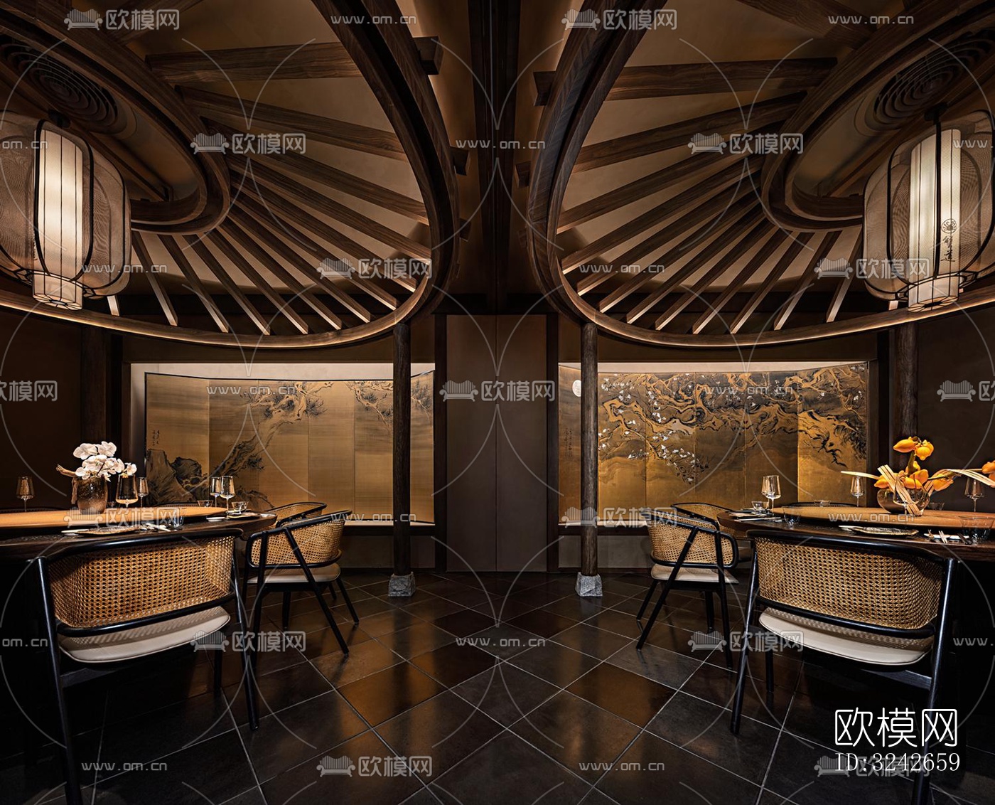 新中式中餐厅效果图下载（渲染图11）