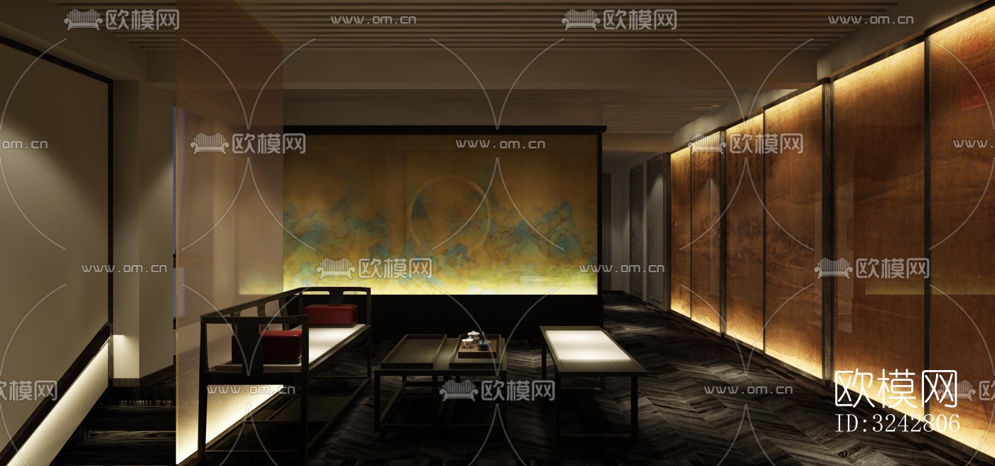 新中式中餐厅效果图下载（渲染图4）