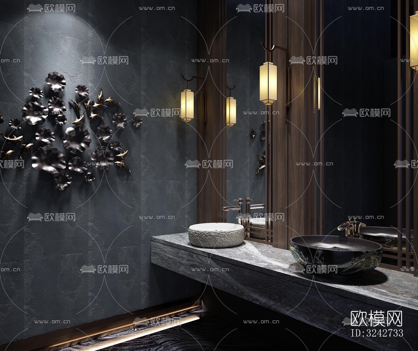 新中式中餐厅效果图下载（渲染图4）