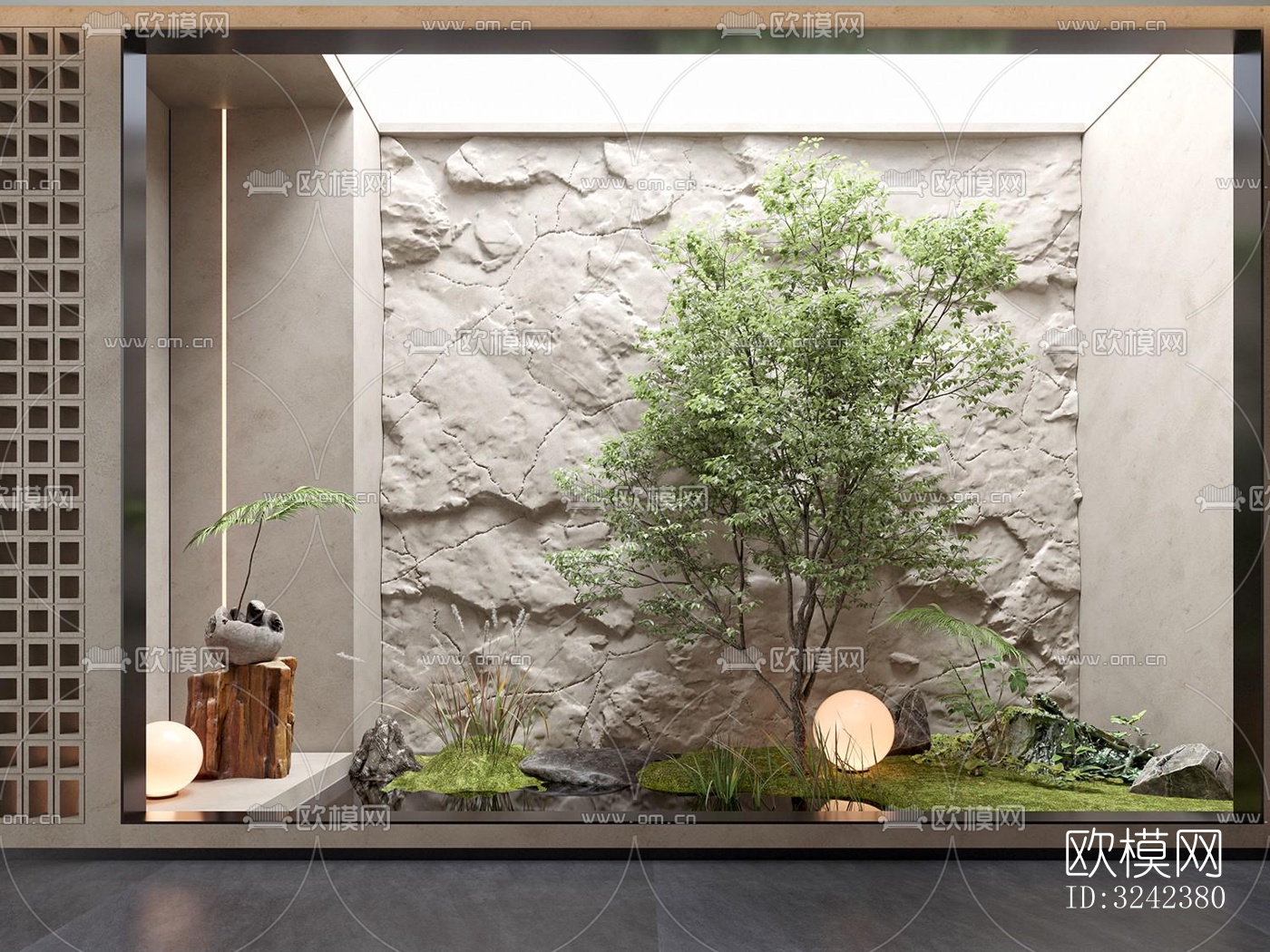 新中式玄关过道效果图下载（渲染图1）