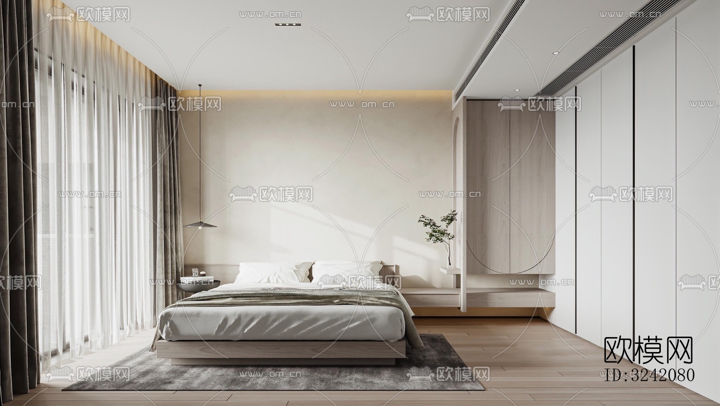 奶油风客餐厅效果图下载（渲染图18）