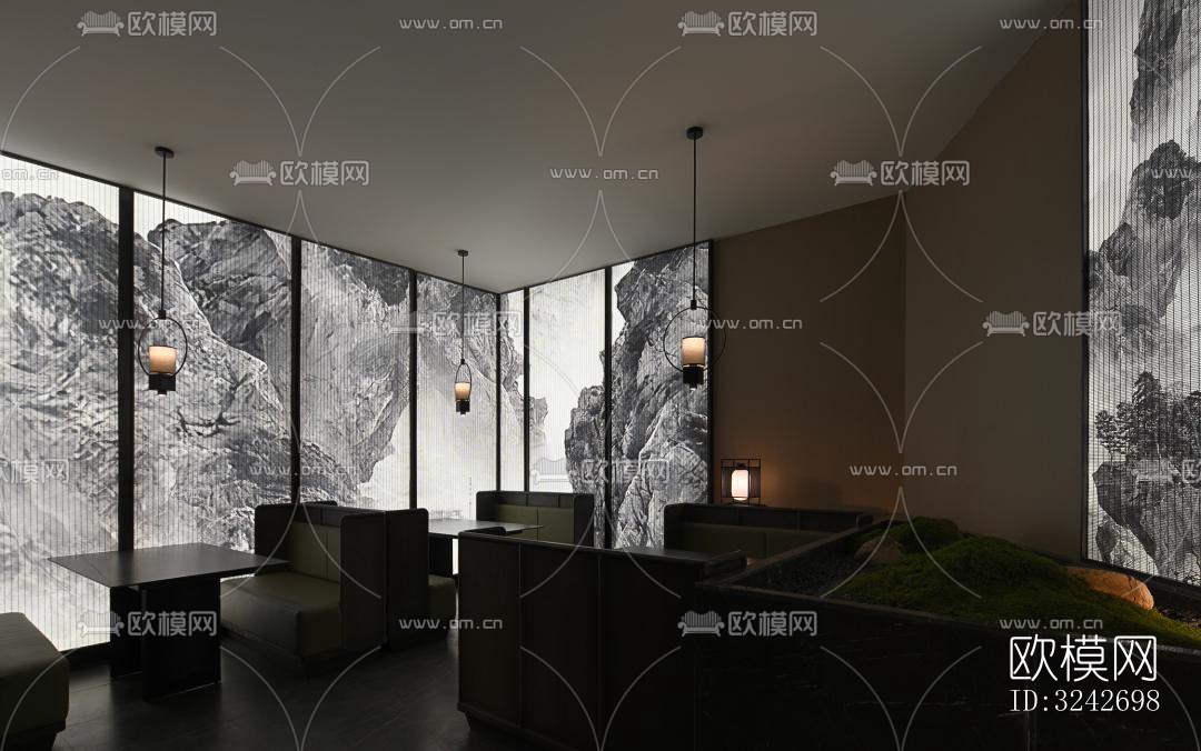 新中式中餐厅效果图下载（渲染图4）