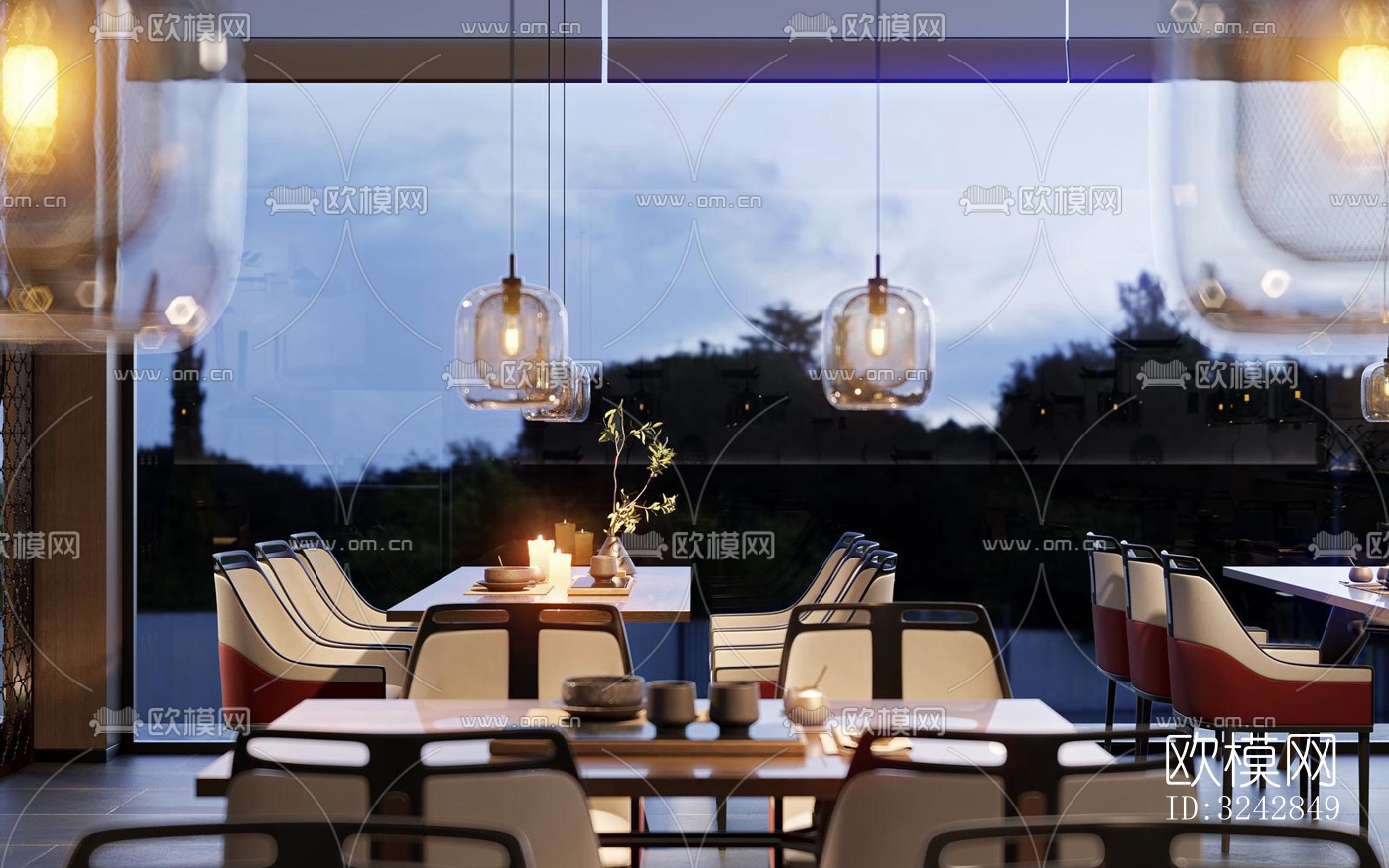 新中式中餐厅效果图下载（渲染图1）