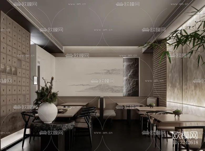 新中式中餐厅效果图下载（渲染图2）