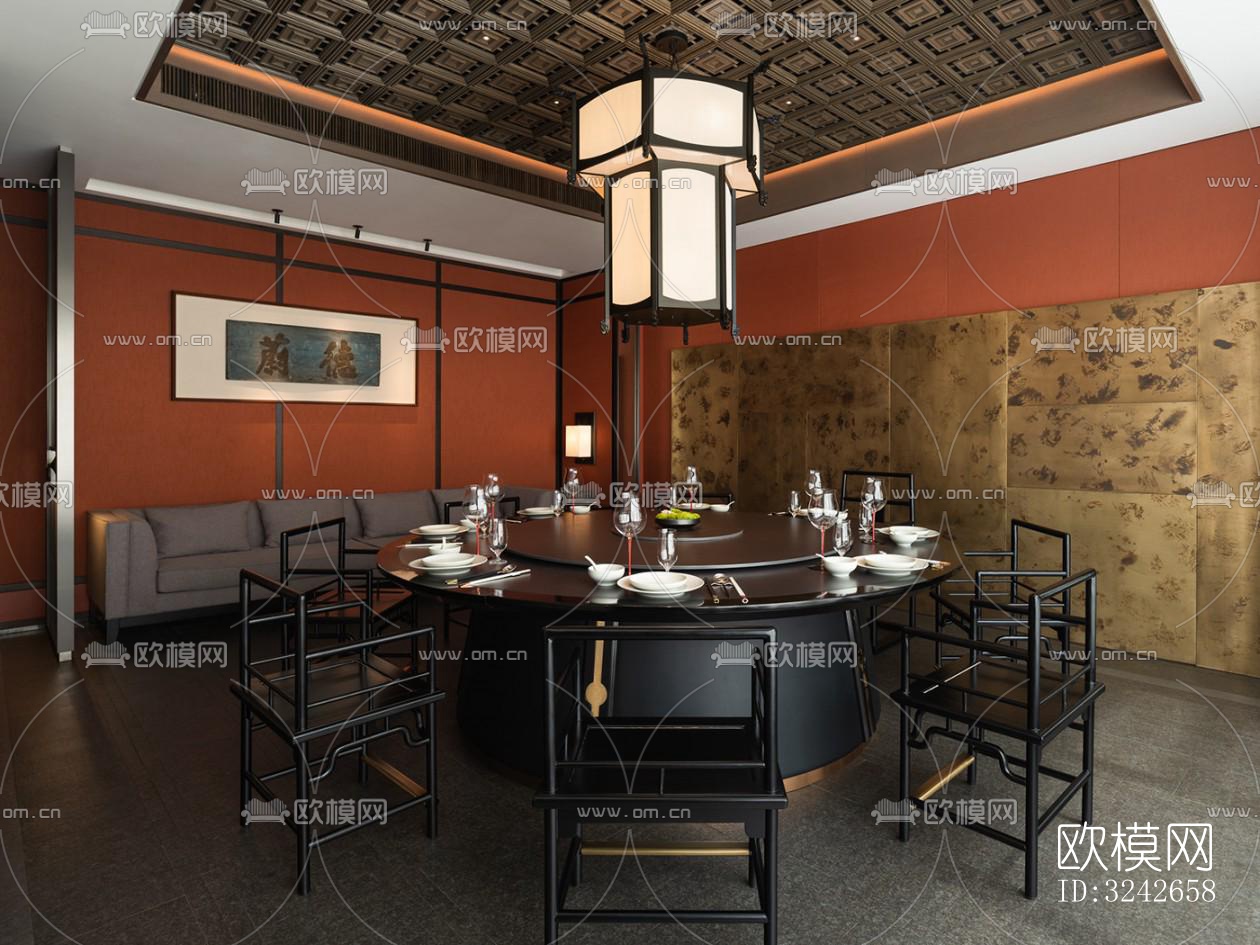 新中式中餐厅效果图下载（渲染图6）