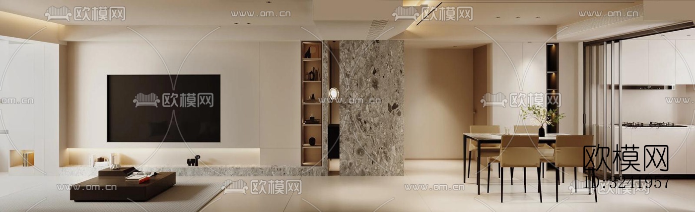 现代大平层效果图下载（渲染图4）