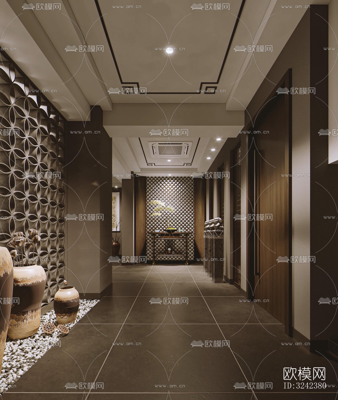 新中式玄关过道效果图下载（渲染图4）