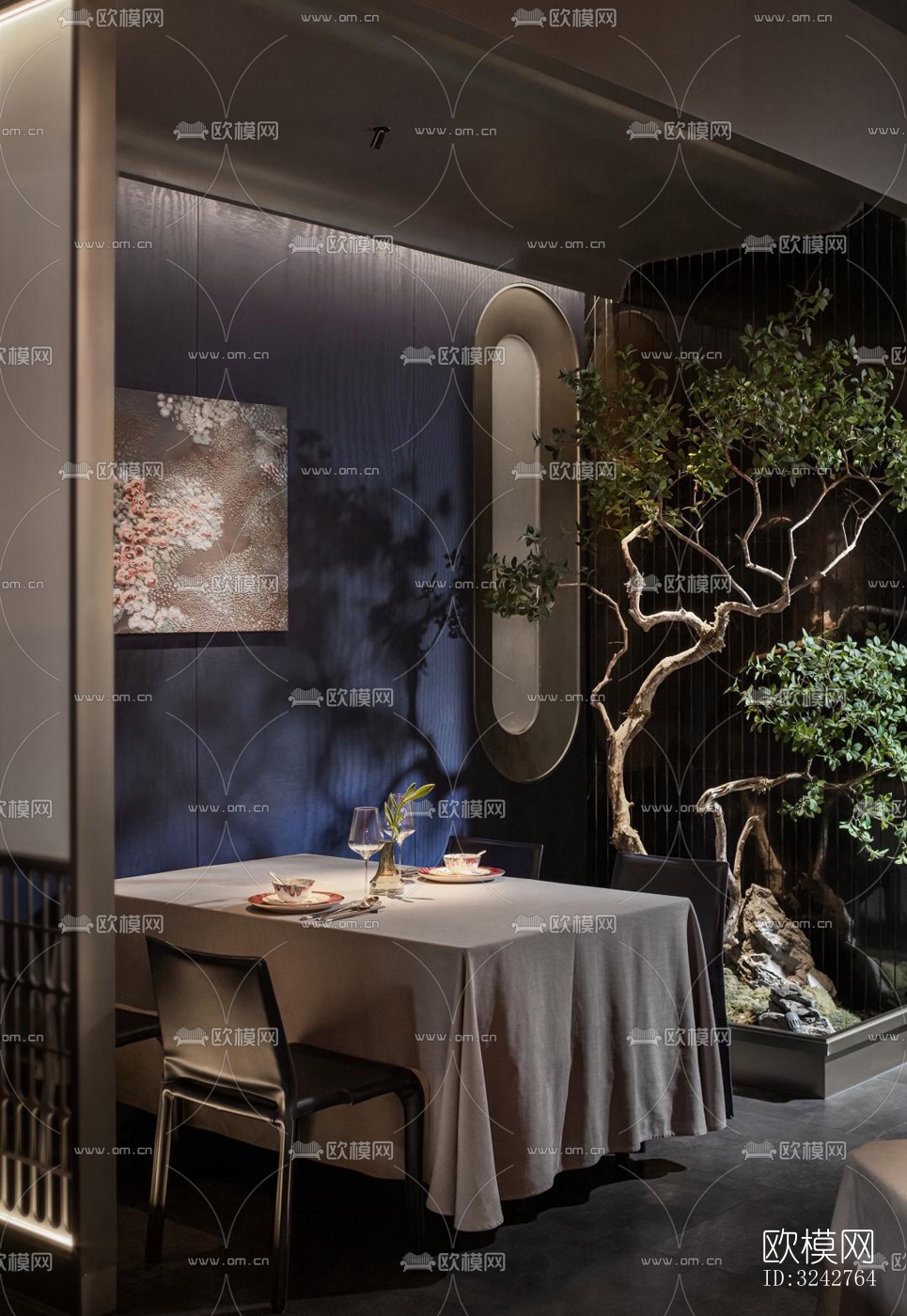 新中式中餐厅效果图下载（渲染图4）