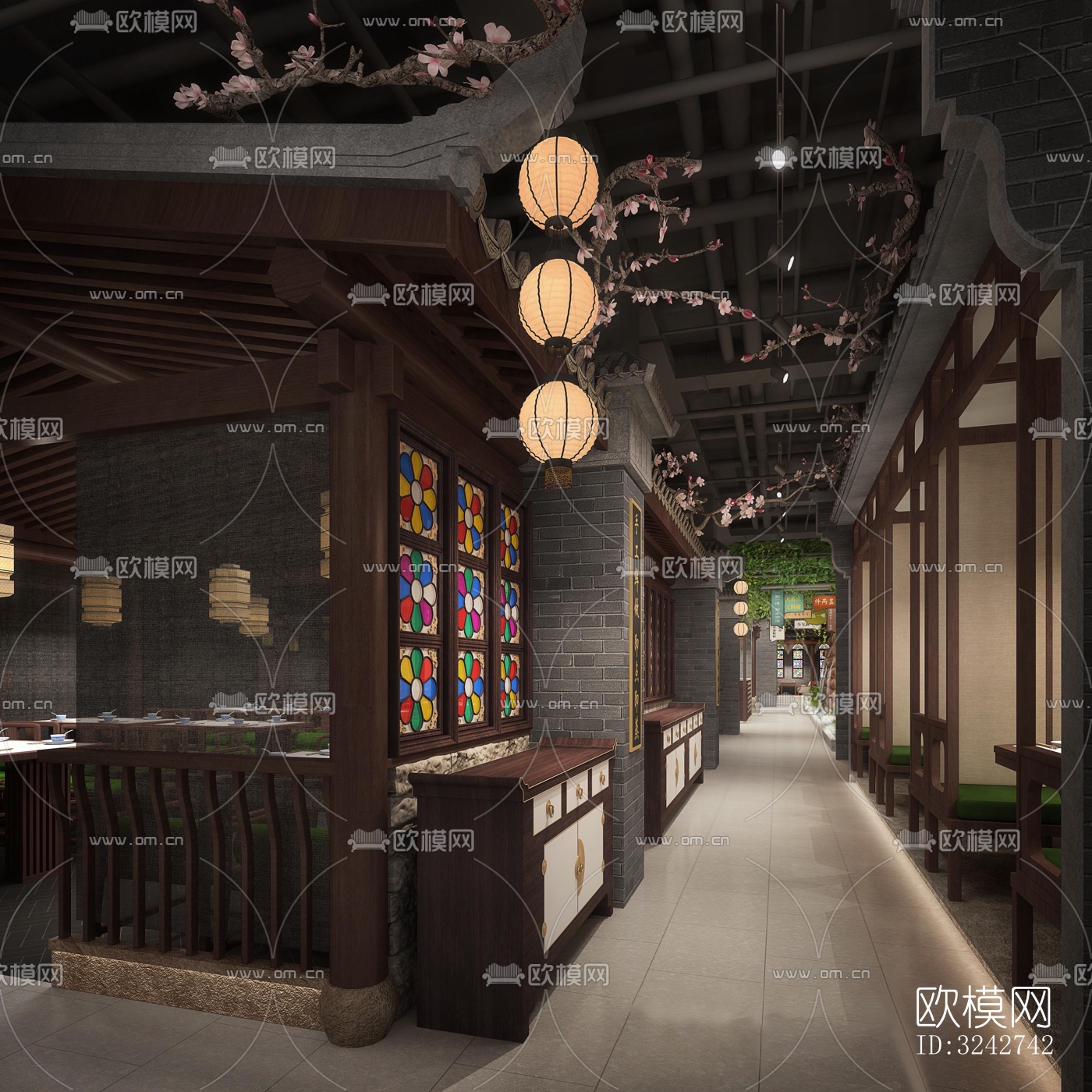 新中式中餐厅效果图下载（渲染图2）