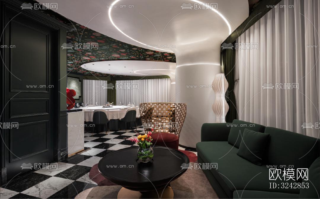 新中式中餐厅效果图下载（渲染图5）