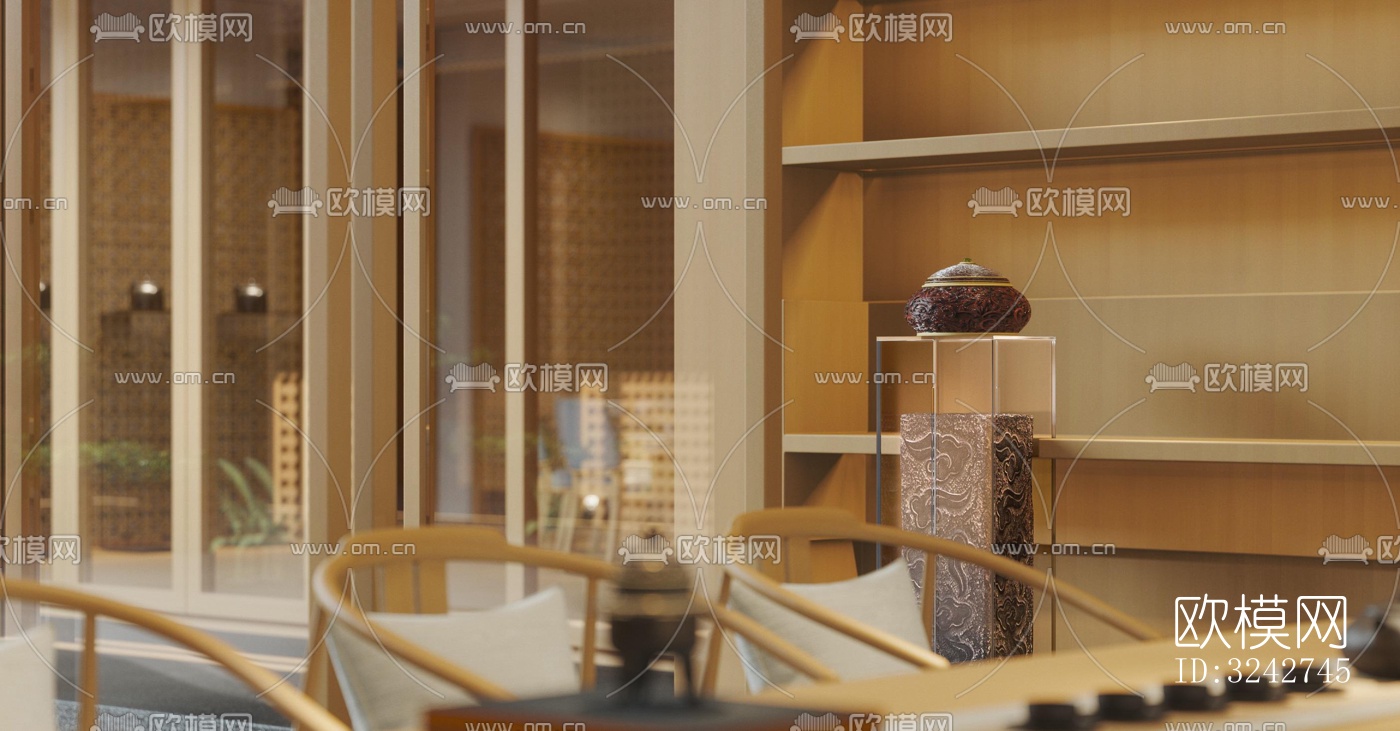 新中式中餐厅效果图下载（渲染图12）