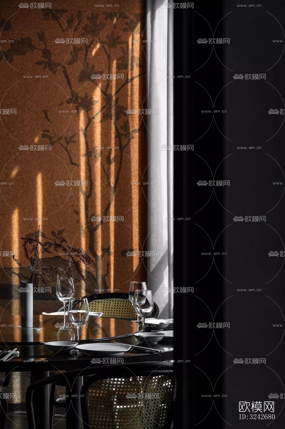 新中式中餐厅效果图下载（渲染图7）