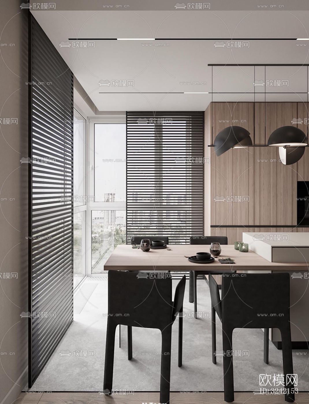 现代客餐厅效果图下载（渲染图1）