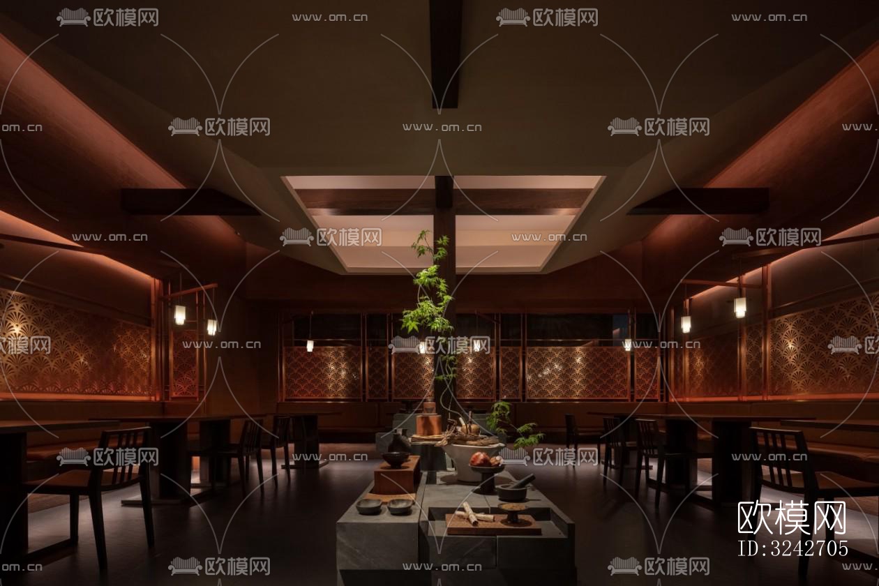 新中式中餐厅效果图下载（渲染图4）