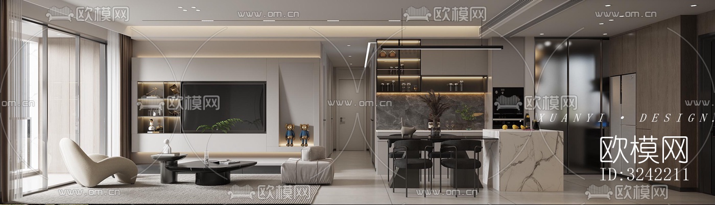 现代客餐厅效果图下载（渲染图2）