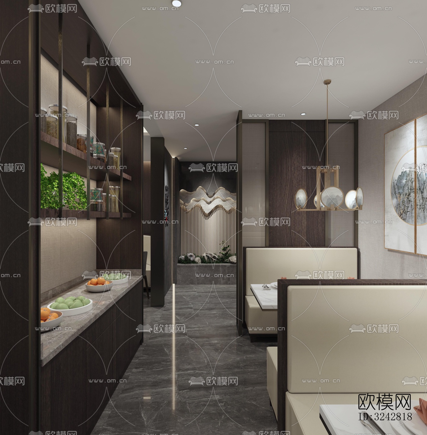 新中式中餐厅效果图下载（渲染图3）