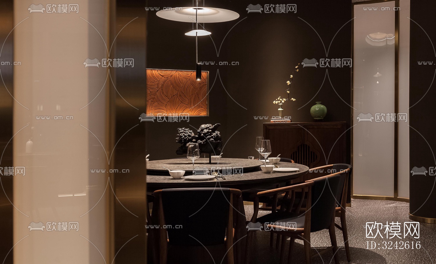 新中式中餐厅效果图下载（渲染图2）