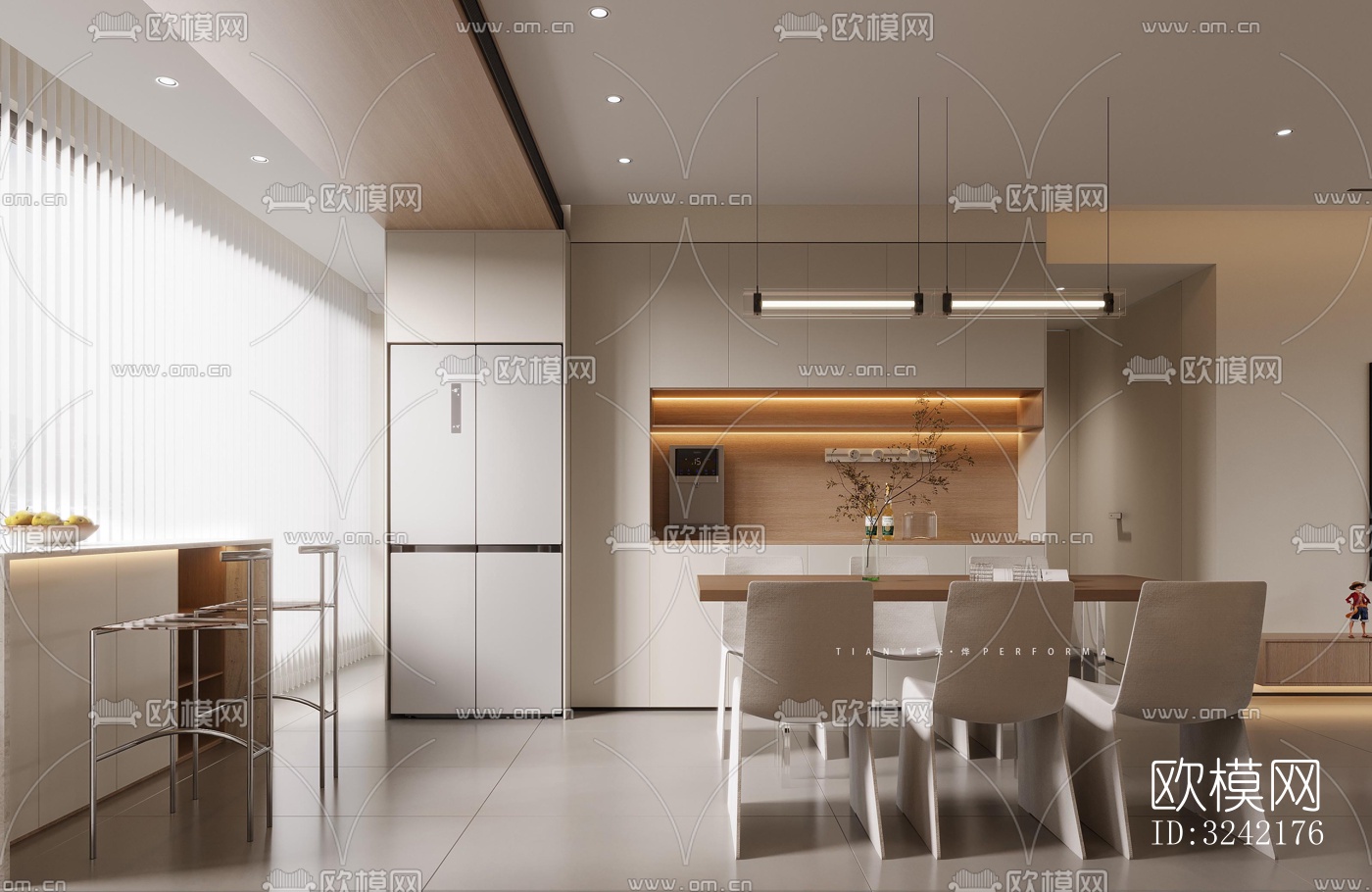 现代客餐厅效果图下载（渲染图5）