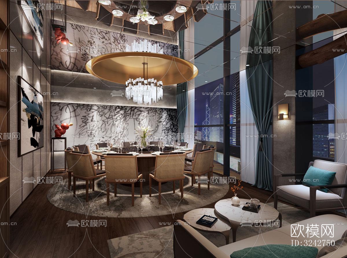 新中式中餐厅效果图下载（渲染图3）