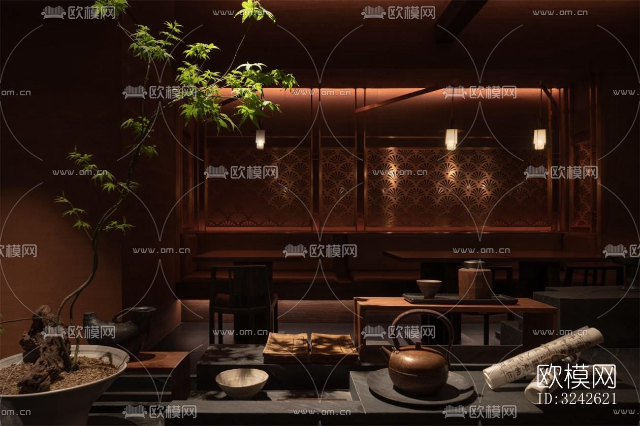 新中式中餐厅效果图下载（渲染图2）