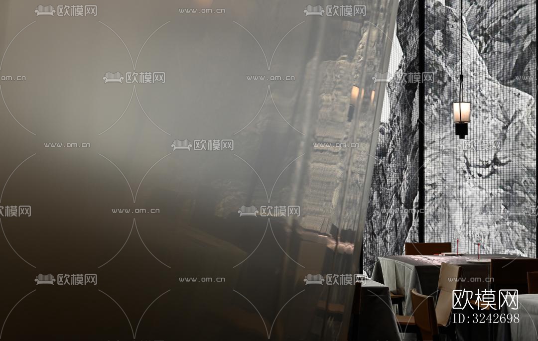 新中式中餐厅效果图下载（渲染图6）