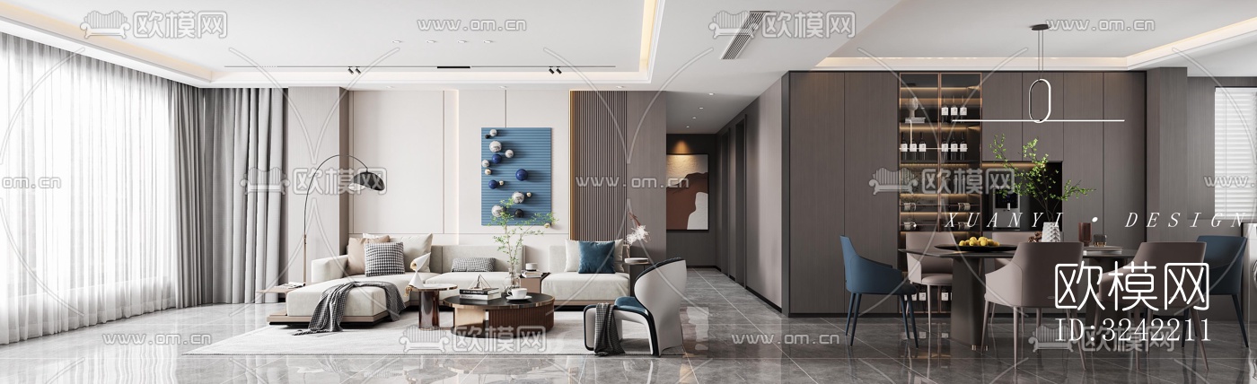 现代客餐厅效果图下载（渲染图5）