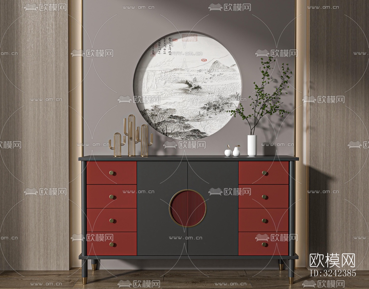 新中式玄关过道效果图下载（渲染图3）