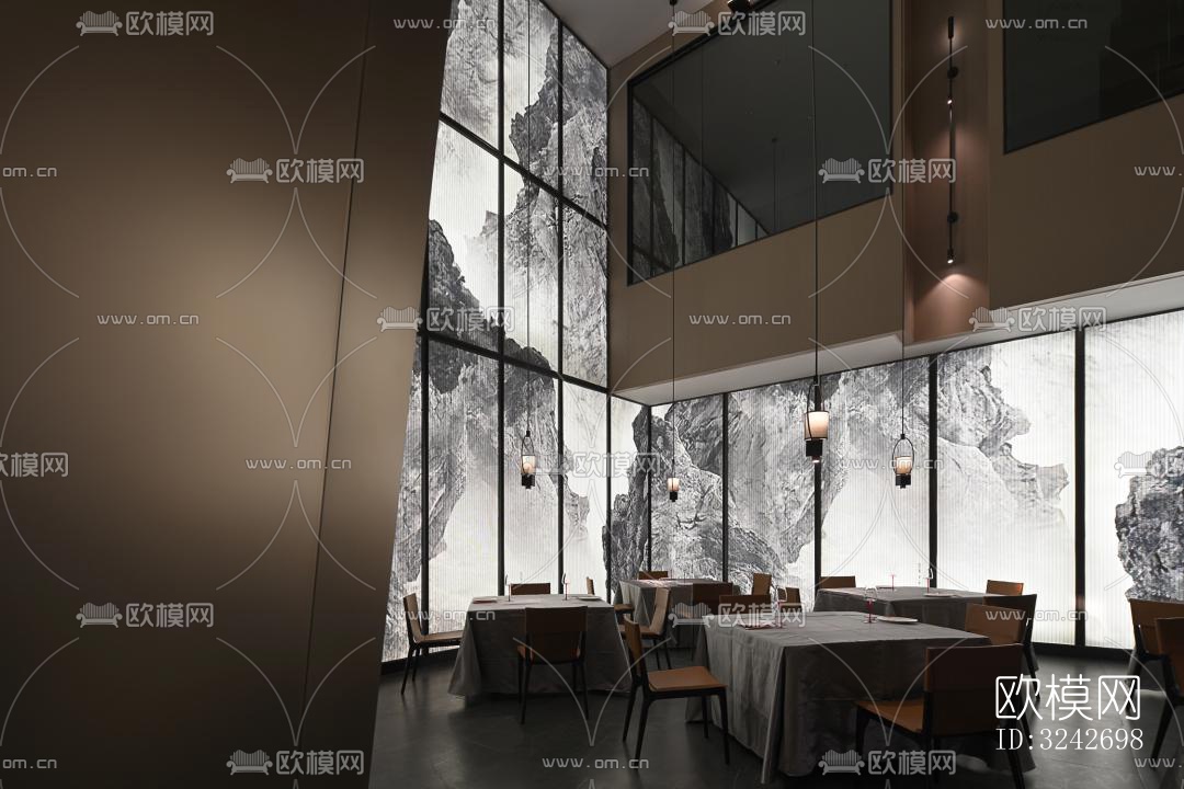 新中式中餐厅效果图下载（渲染图5）