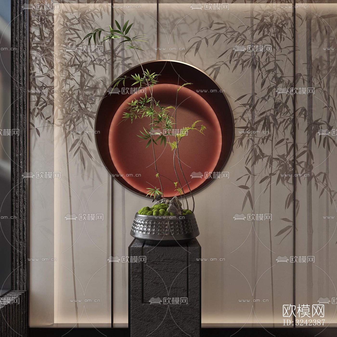 新中式玄关过道效果图下载（渲染图3）