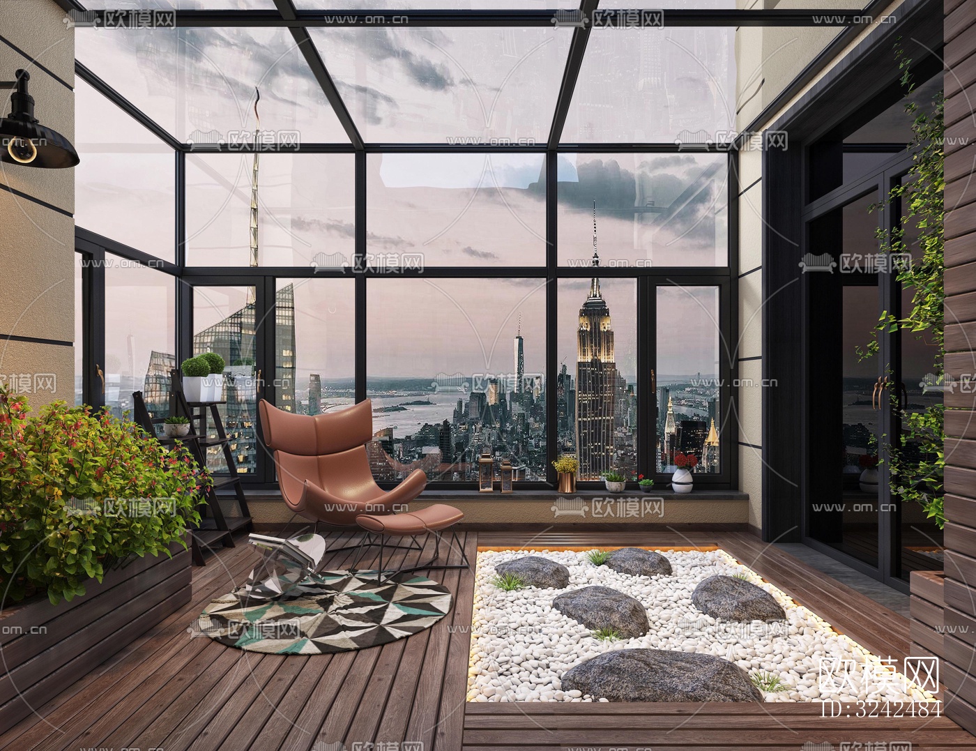 现代阳台花园效果图下载（渲染图3）