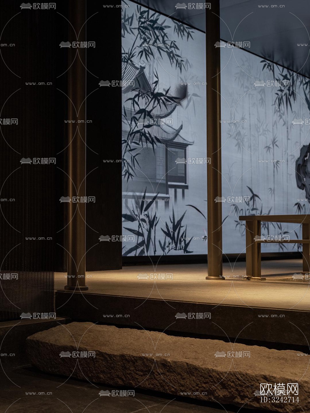 新中式中餐厅效果图下载（渲染图2）