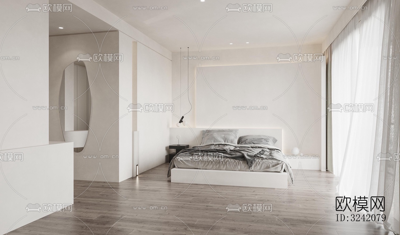 奶油风客餐厅效果图下载（渲染图2）