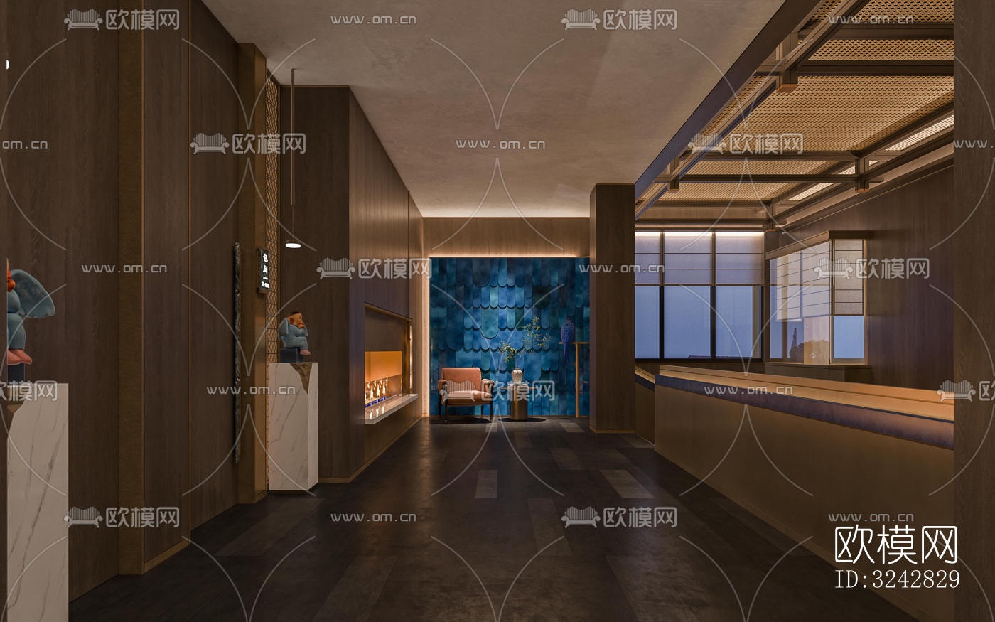 新中式中餐厅效果图下载（渲染图17）