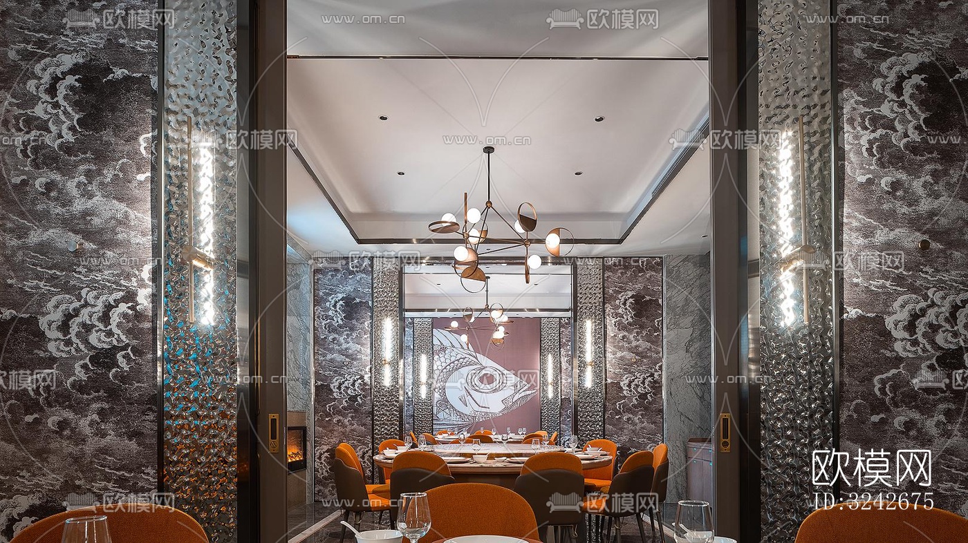 新中式中餐厅效果图下载（渲染图4）