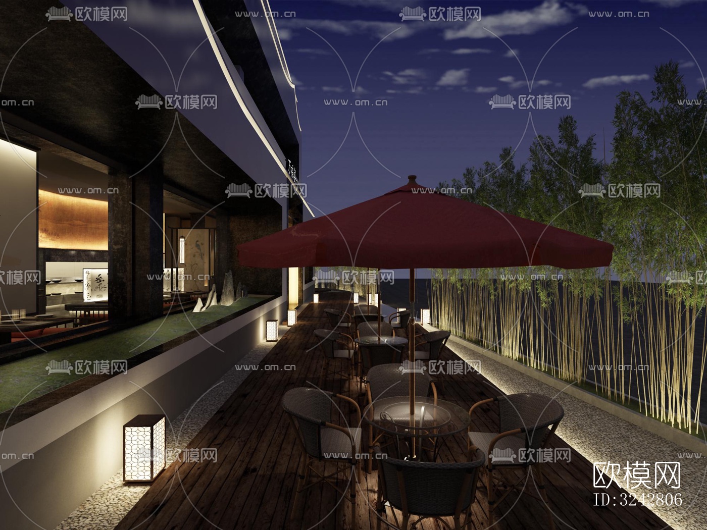 新中式中餐厅效果图下载（渲染图2）