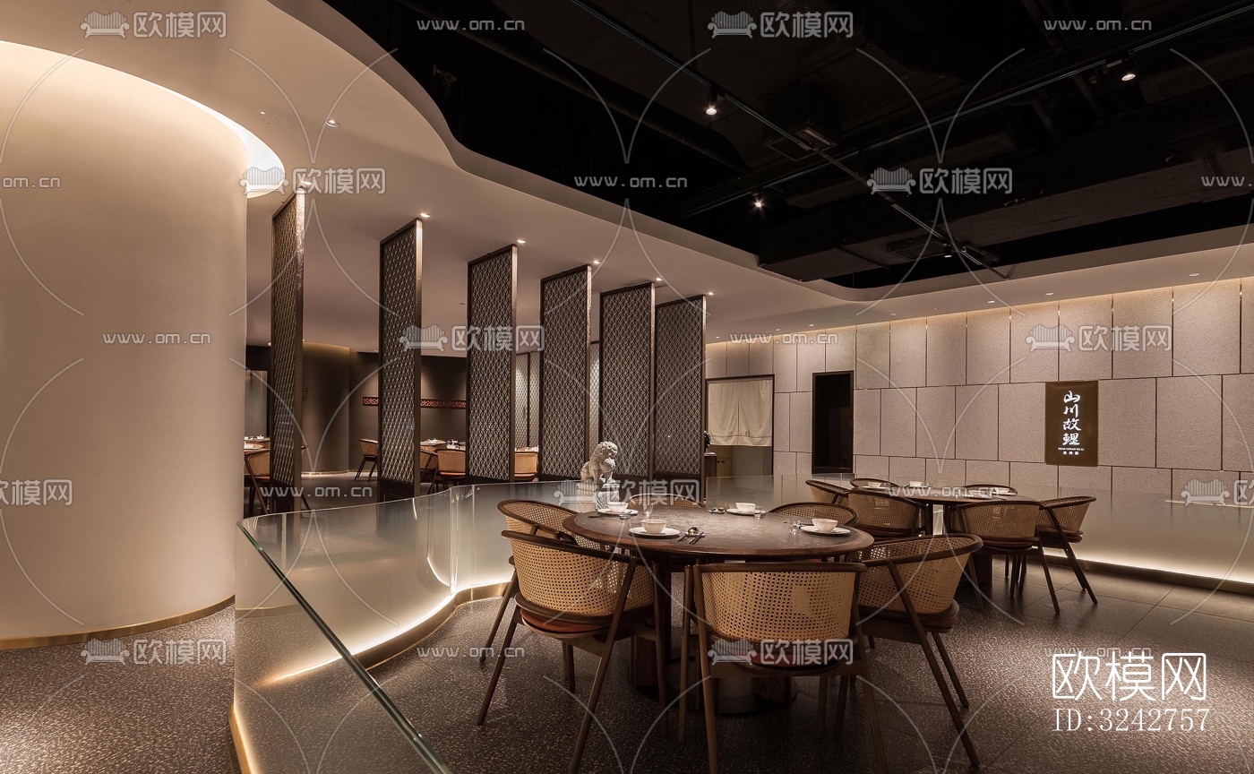 新中式中餐厅效果图下载（渲染图13）