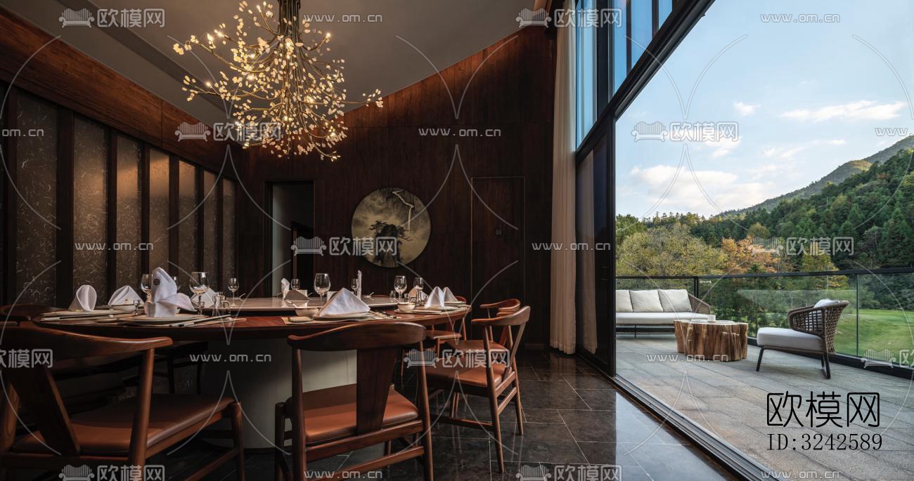 新中式中餐厅效果图下载（渲染图6）