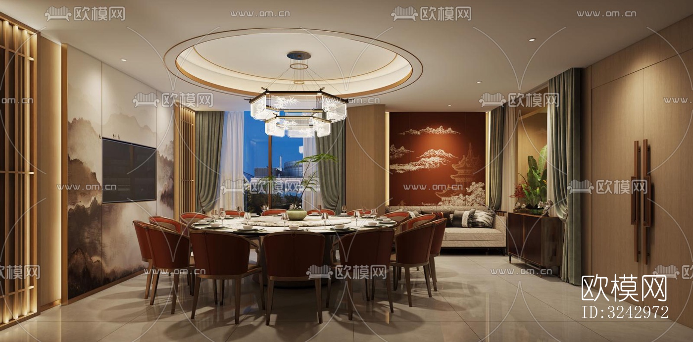 现代中餐厅效果图下载（渲染图2）