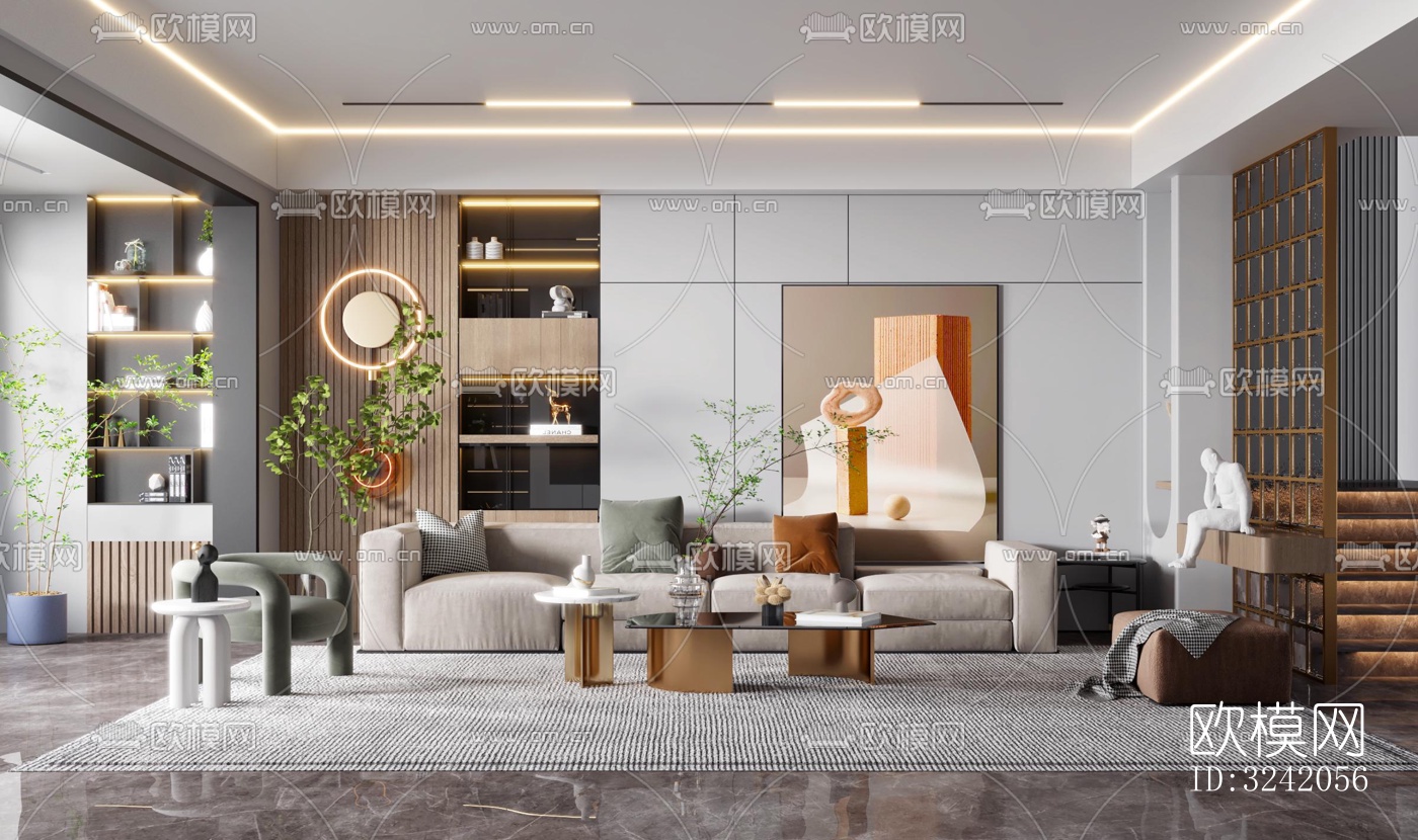 现代客厅效果图下载（渲染图3）