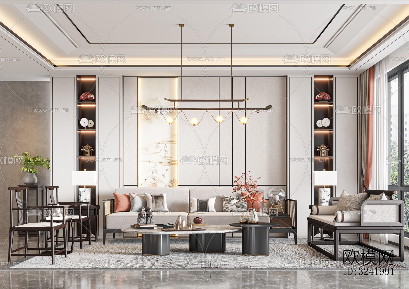 新中式客厅效果图下载（渲染图2）