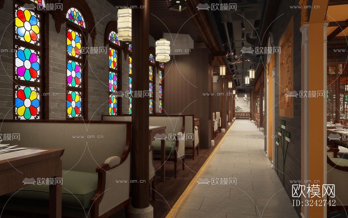 新中式中餐厅效果图下载（渲染图10）